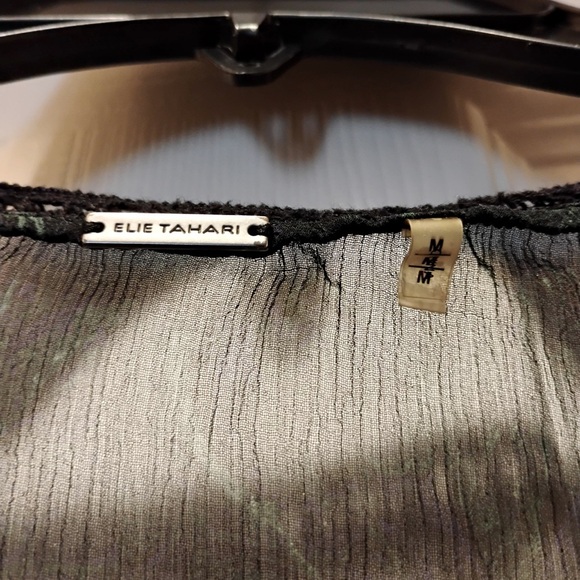 Elie Tahari Sheer Silk Black Green Paisley Gothic Elegance Top Size M - Picture 3 of 7